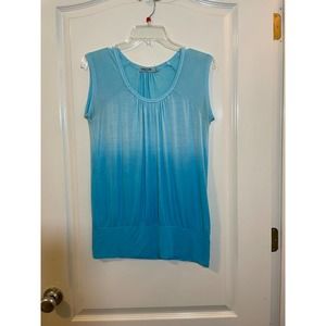 Lock & Love Women’s Aqua Ombré SS Loose Top Small